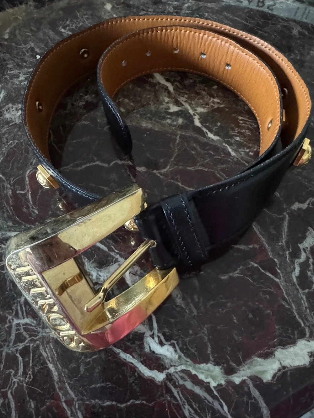 Jitrois Black Leather Studded Accent Belt